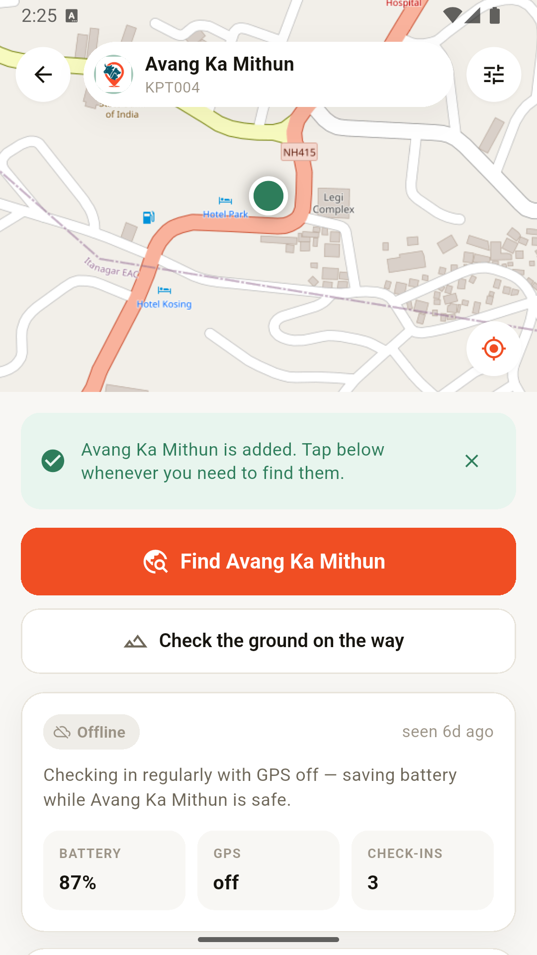 One animal, its last location on a map, and the Find button
