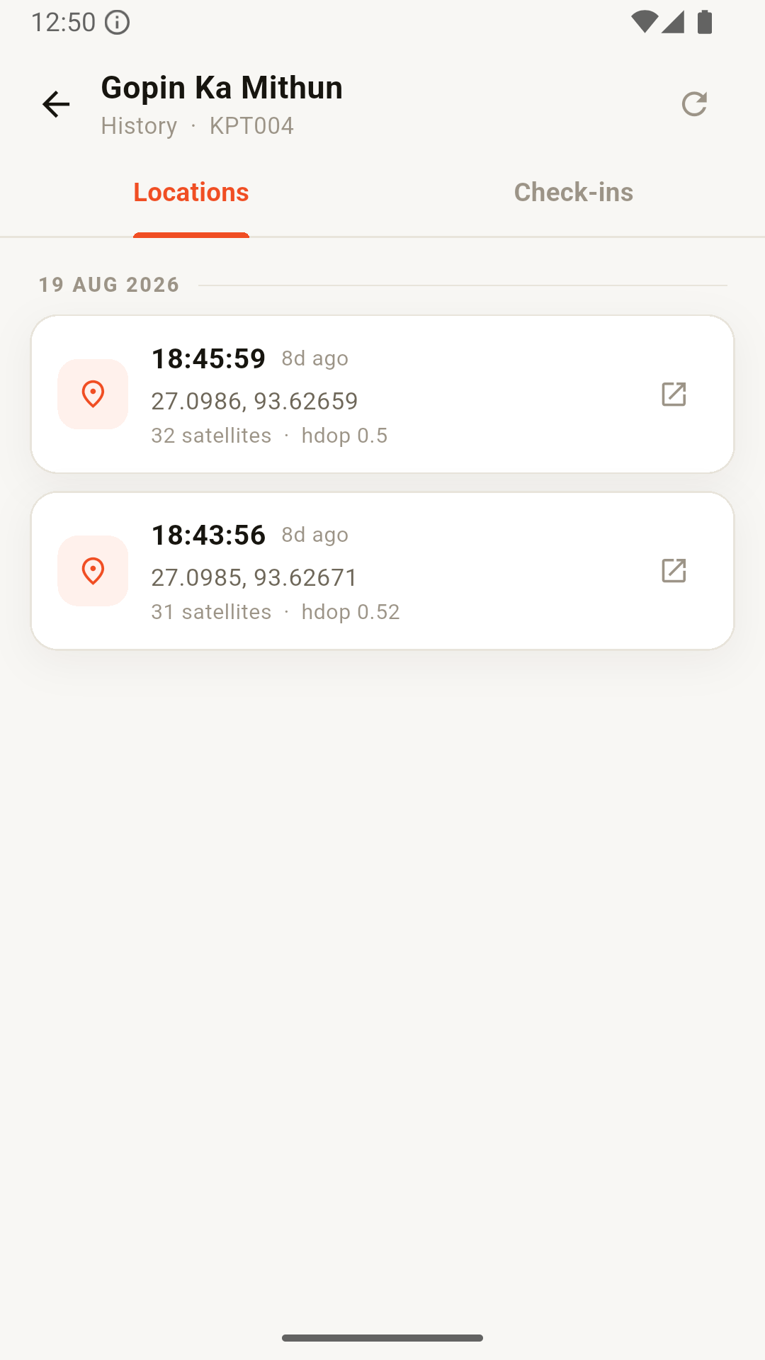 Location history grouped by day with times